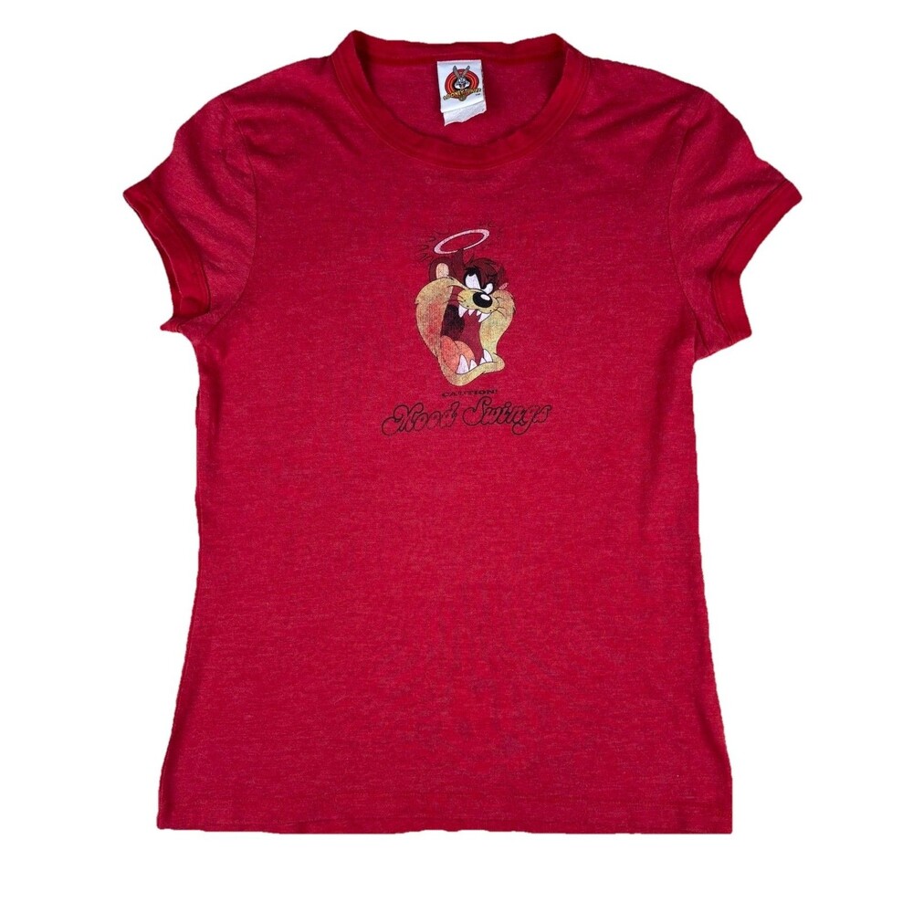 VTG Girl's 90s Looney Tunes Sz S Caution Mood Swings Tasmanian Devil Shirt